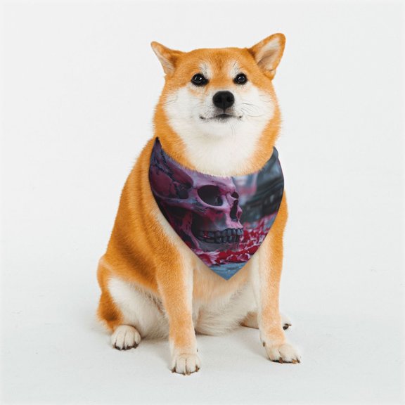 Rateoe Gothic Red Skull Cemetery Print Pet Scarf for Dogs and Cats – Stylish Reflective Design, Breathable & Durable Pet Bandana with Quick-Release Buckle-Large