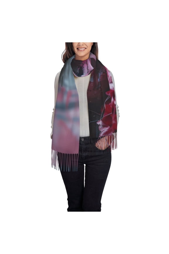 Gothic Red Skull Cemetery Women's Traditional Scarf Wrap Tassel Shawl Fringes Neck Head Shawl Retro Scarf