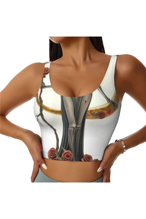 Gothic Skeleton With Roses Print Womens' Sports Bras Scoop Neck Sports Vest- Padded U Back Seamless High Impact Support-X-Large