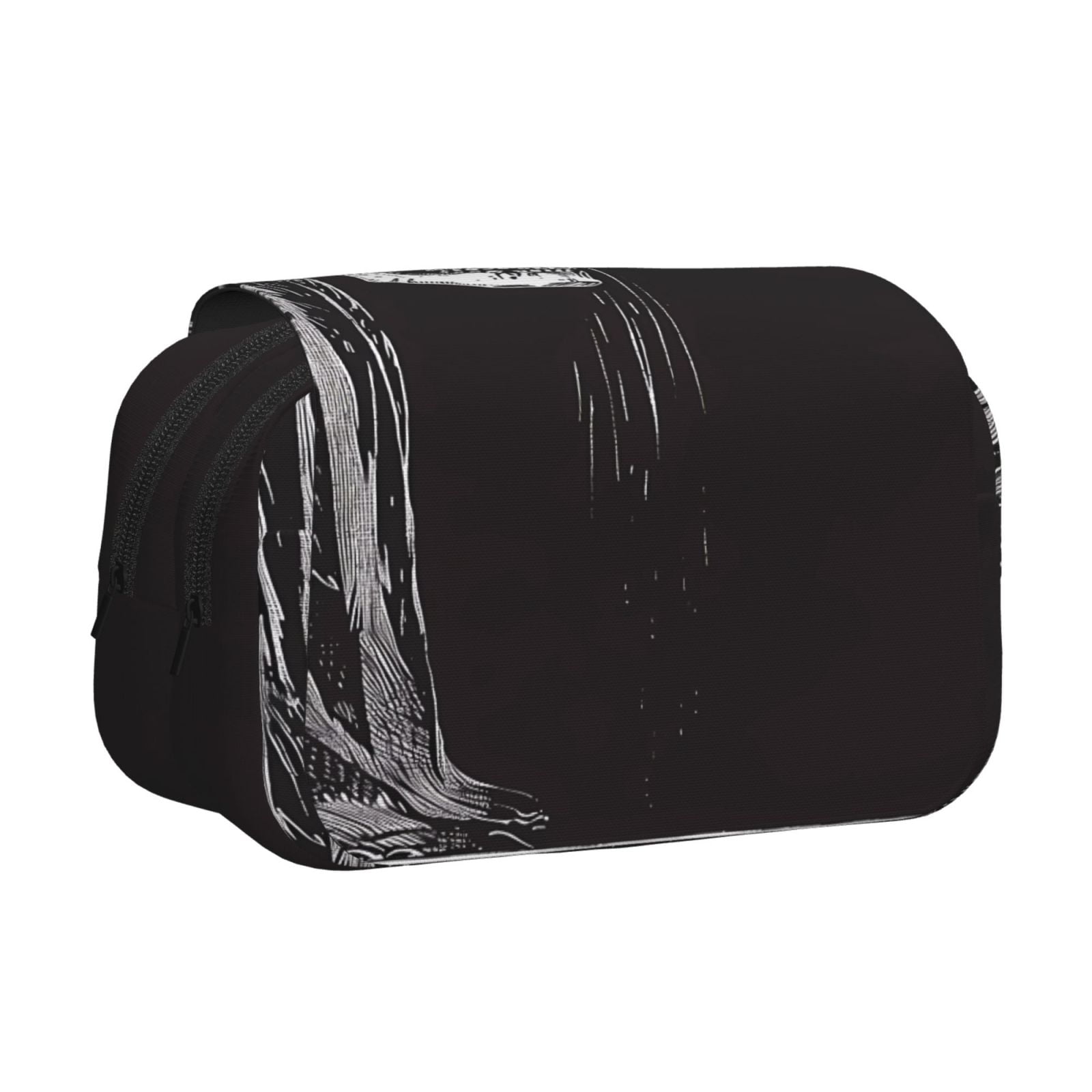Rateoe Gothic Skull Drape Pattern Double Clamshell Pen Case, Storage Organizer with Two Zipper Compartments– Holds Up to 50 Pencils & Pens