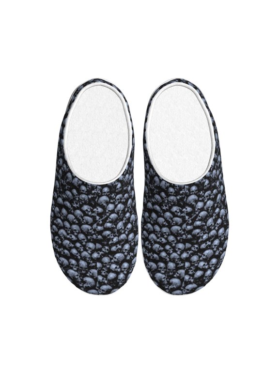 Gothic Skull Print Women's Men's Cotton Knit Slippers Lightweight Memory Foam Indoor House Shoes with Anti-Skid Sole-39/40
