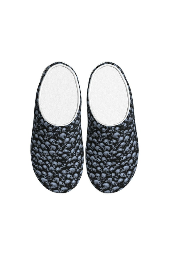 Gothic Skull Print Women's Men's Cotton Knit Slippers Lightweight Memory Foam Indoor House Shoes with Anti-Skid Sole-39/40