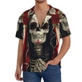 thumbnail image 1 of Rateoe Gothic Skull With Roses Pattern Men's Short Sleeve Classic Shirt, Casual Short-Sleeved Shirt, Lightweight Summer Shirt, Cuban Collar Shirt,Button-Front Shirt-Small, 1 of 5