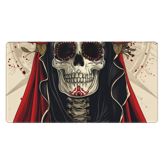 Rateoe Gothic Skull With Roses Print Mouse Pad - Extended Large Gaming Mousepad,Non-Slip Stitched Edge,16x29.5 Inch