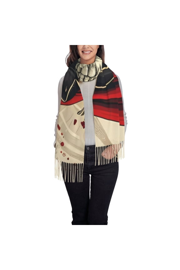 Gothic Skull With Roses Women's Traditional Scarf Wrap Tassel Shawl Fringes Neck Head Shawl Retro Scarf