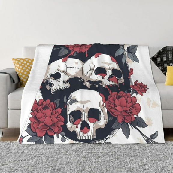 Rateoe Gothic Skulls And Roses Pattern Flannel Throw Blanket, Ultra-soft Blanket for Bed, Couch, Car, Hypoallergenic Anti-pilling blanket-