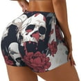 thumbnail image 1 of Rateoe Gothic Skulls And Roses Printed Power Workout Shorts for Women Tummy Control Squat Proof Ribbed Thick Seamless Scrunch Active Short-XX-Large, 1 of 8