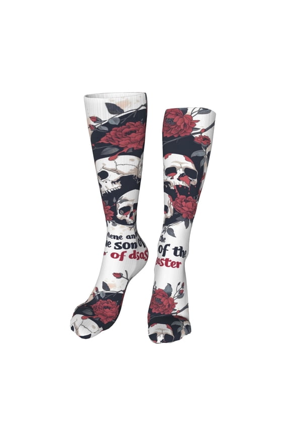 Gothic Skulls And Roses print Women's Men's Novelty 20in Crew Socks Cotton Socks Knee High Socks for Walking,Running,Nurses,Pregnancy-One Size