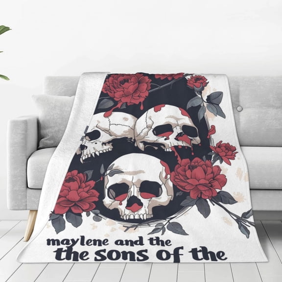 Rateoe Gothic Skulls And Roses Print Fuzzy Fleece Throw Blanket Extra Large,Super Soft,Fluffy and Warm Blankets for Couch,Bed,All Season Use (60"x50")