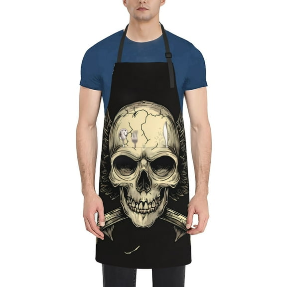 Rateoe Gothic Winged Skull Aprons with Pocket,Men Womens Aprons Waterproof Adjustable Cooking Aprons for Kitchen Gardening and Salon