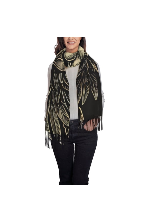 Gothic Winged Skull Women's Traditional Scarf Wrap Tassel Shawl Fringes Neck Head Shawl Retro Scarf