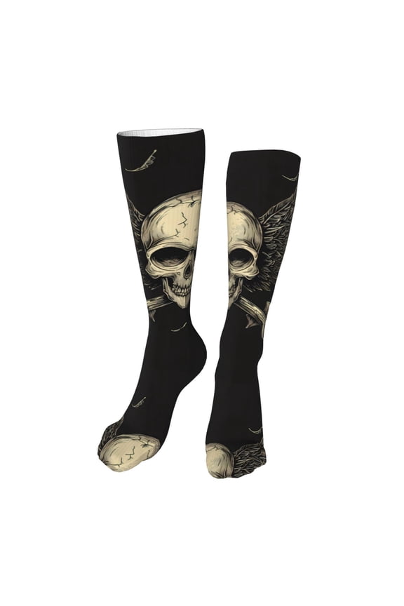 Gothic Winged Skull print Women's Men's Novelty 20in Crew Socks Cotton Socks Knee High Socks for Walking,Running,Nurses,Pregnancy-One Size