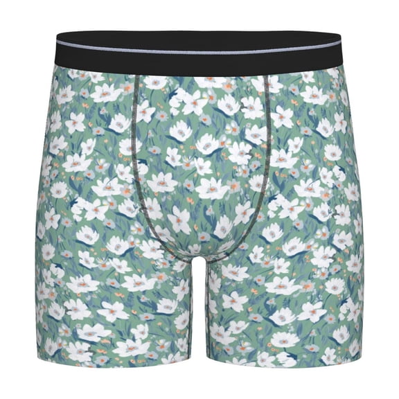Rateoe Gouache Flowers Print Men’s Underwear Boxer Briefs Soft Comfortable Underwear Boxer Briefs, Long Leg Briefs,Anti-chafing Boxer Briefs