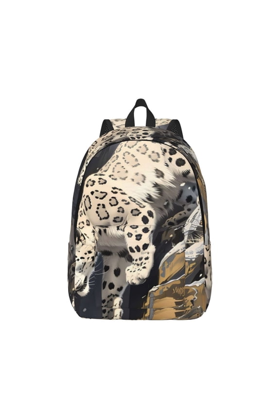 Graceful Snow Leopard Pattern Canvas College Laptop Backpack,Travel Daypack,Durable Rucksack Travel Notebook Bag School Backpack Book Bag for Men Women-