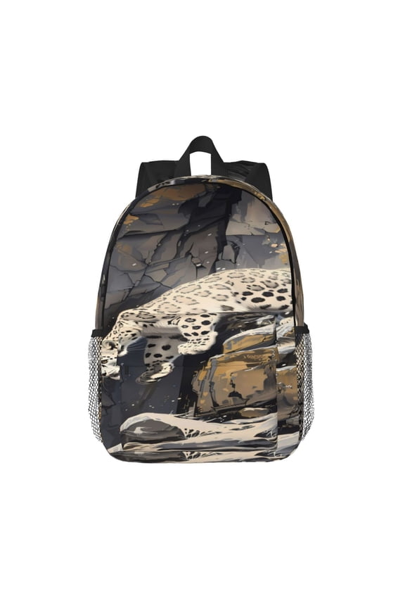 Graceful Snow Leopard Pattern Student Backpack Water-resistant Backpack 15-inch Laptop Backpack Lightweight Adjustable School Backpack