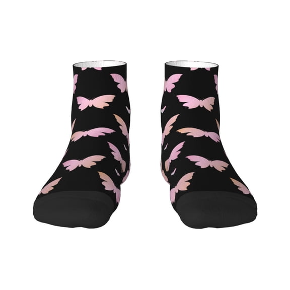 Rateoe Gradient Butterfly Pattern Quarter Crew Socks,Toe Seamed Ankle Socks,Cotton Cushioned Breathable Athletic Crew Sports Socks