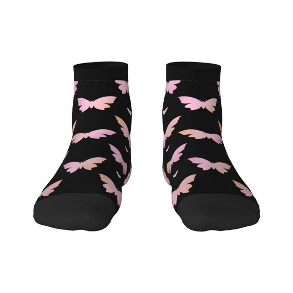Rateoe Gradient Butterfly Pattern Quarter Crew Socks,Toe Seamed Ankle Socks,Cotton Cushioned Breathable Athletic Crew Sports Socks