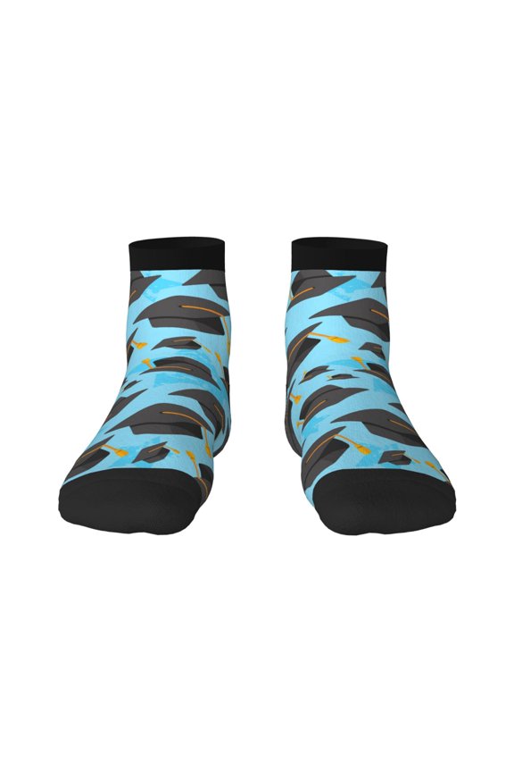 Graduation Hats1 Pattern Quarter Crew Socks,Toe Seamed Ankle Socks,Cotton Cushioned Breathable Athletic Crew Sports Socks