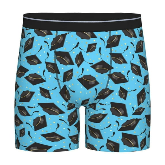 Rateoe Graduation Hats2 Print Men’s Underwear Boxer Briefs Soft Comfortable Underwear Boxer Briefs, Long Leg Briefs,Anti-chafing Boxer Briefs