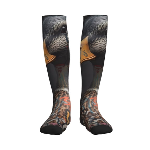 Rateoe Graffiti Cool Duck Compression Socks for Women and Men 20-30mmHg-Circulation Support Socks Knee High Nurse Pregnant Running Medical and Travel Athletic