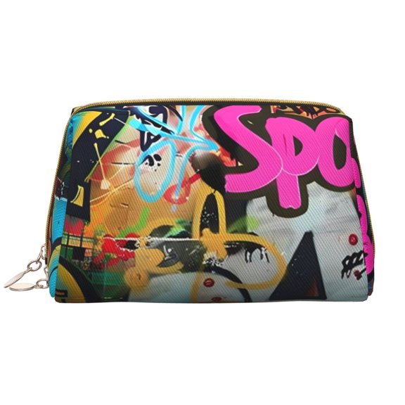Rateoe Graffiti Lamp Urban Scene for Travel Makeup Bag,Large Capacity Cosmetic Bags for Women,Waterproof Portable Pouch Open Flat Toiletry Bag Make up Organizer