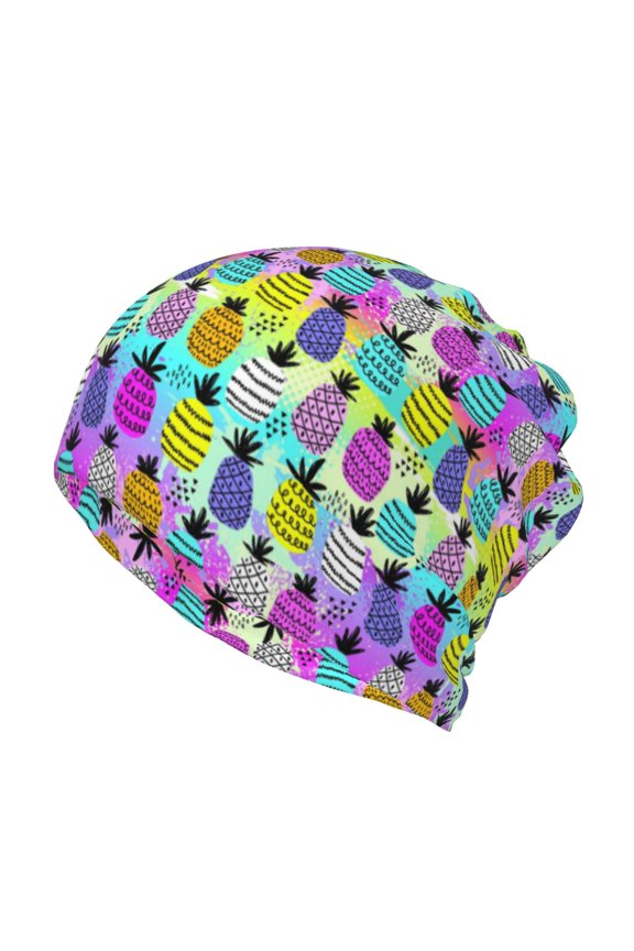Graffiti Pineapples Cotton Slouchy Beanie Hat for Men/Women,Lightweight Oversize Large Thin Skull Cap Night Sleeping Cap