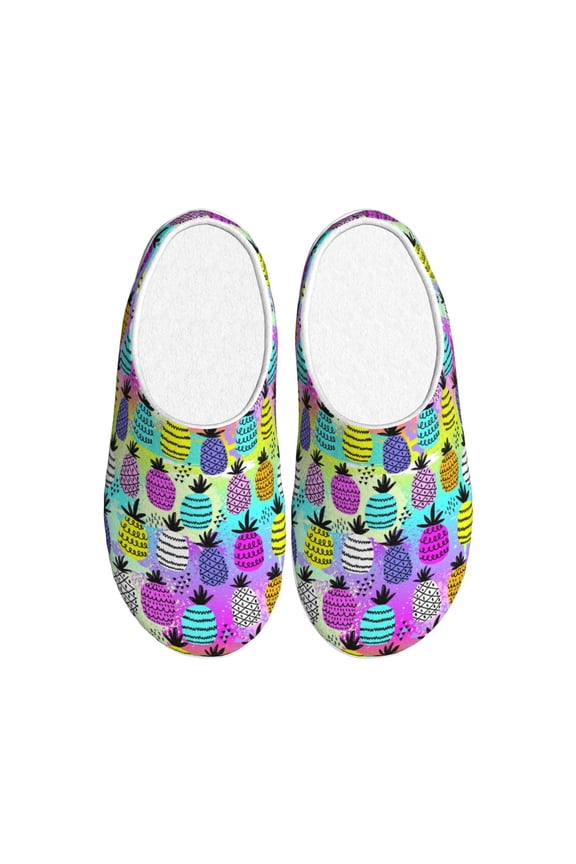 Graffiti Pineapples Print Women's Men's Cotton Knit Slippers Lightweight Memory Foam Indoor House Shoes with Anti-Skid Sole-46/47