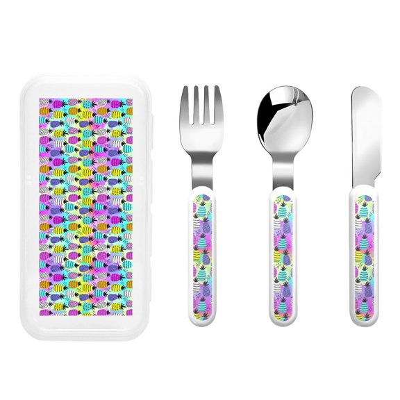 Rateoe Graffiti Pineapples for Stainless Steel Kids Silverware Set - Child and Toddler Safe Flatware - Children's Knife, Fork And Spoon Set