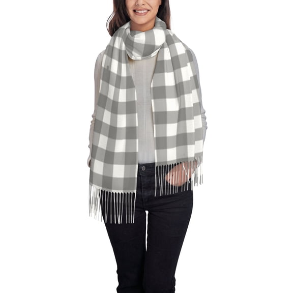 Rateoe Gray Checkboard Women's Traditional Scarf Wrap Tassel Shawl Fringes Neck Head Shawl Retro Scarf