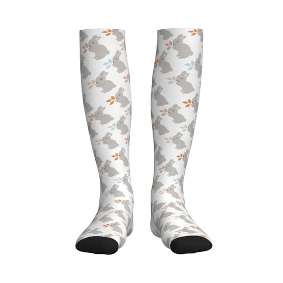 Rateoe Gray Rabbit Compression Socks for Women and Men 20-30mmHg-Circulation Support Socks Knee High Nurse Pregnant Running Medical and Travel Athletic