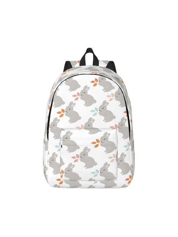 Gray Rabbit Pattern Canvas College Laptop Backpack,Travel Daypack,Durable Rucksack Travel Notebook Bag School Backpack Book Bag for Men Women-Small