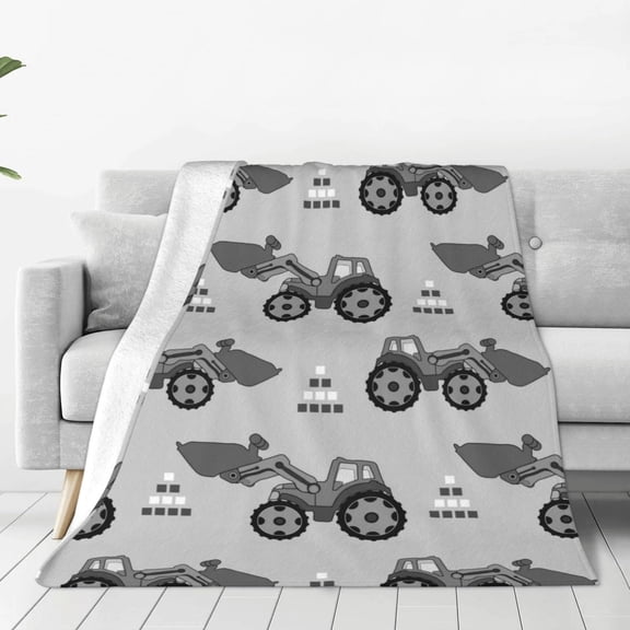 Rateoe Gray Tractor Print Fuzzy Fleece Throw Blanket Extra Large,Super Soft,Fluffy and Warm Blankets for Couch,Bed,All Season Use (40"x30")