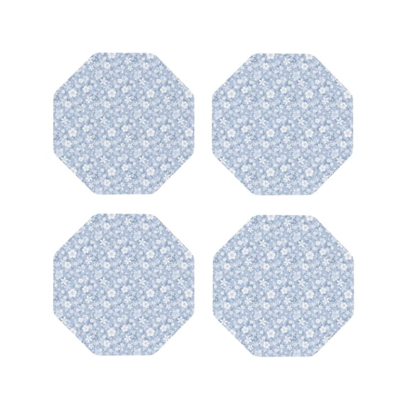 Rateoe Gray White Floral Drawing Drink Coasters Set of 4 Leather Coasters Spill Protection for Table Desk,Durable and Non Slip Leather Coaster ,4 Inches Drink Mats-Octagon