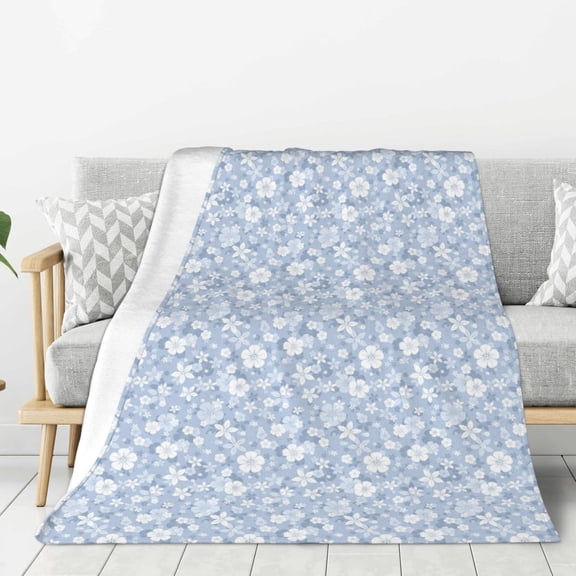 Rateoe Gray White Floral Pattern Flannel Throw Blanket, Ultra-soft Blanket for Bed, Couch, Car, Hypoallergenic Anti-pilling blanket-80"x60"(Vertical)