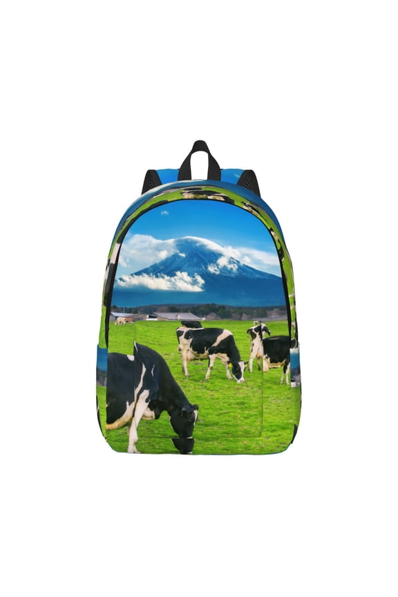 Grazing Cows Mountain View Pattern Canvas College Laptop Backpack,Travel Daypack,Durable Rucksack Travel Notebook Bag School Backpack Book Bag for Men Women-Small