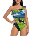 thumbnail image 1 of Rateoe Grazing Cows Mountain View Pattern Women One Piece Swimsuits Tummy Control One Shoulder Bathing Suits Ruffle Swimwear-, 1 of 6