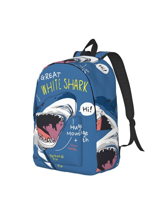 Great White Shark Pattern Durable Canvas Backpack for Men & Women – Stylish & Lightweight – Adjustable Straps, Multiple Pockets – Fits 15-17 Inch LaptopsSmall