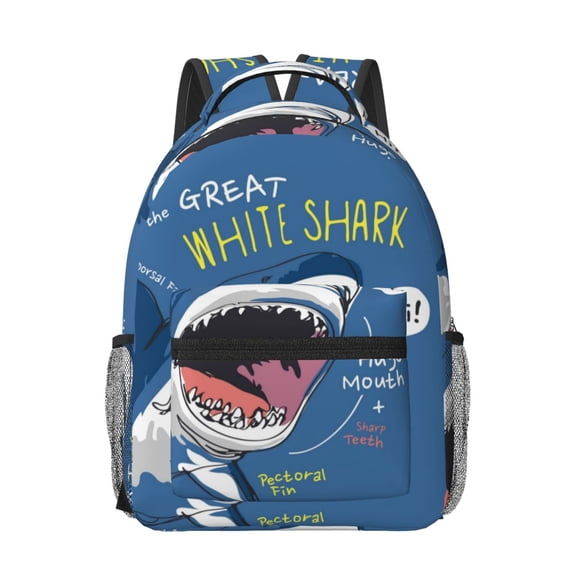 Rateoe Great White Shark Pattern Durable Student Backpack Laptop Bag- Ergonomic Design, Waterproof Twill Fabric - Ideal for School, Travel, and Outdoor Activities