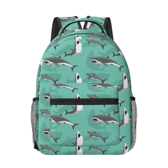 Rateoe Great White Shark Pattern Durable Student Backpack Laptop Bag- Ergonomic Design, Waterproof Twill Fabric - Ideal for School, Travel, and Outdoor Activities-One Size