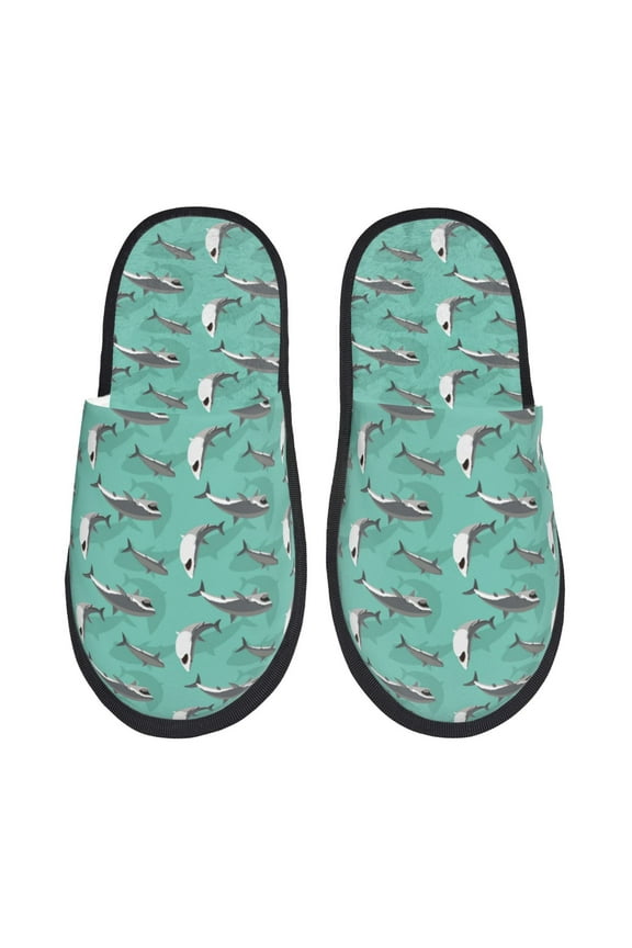 Great White Shark Pattern Fuzzy Slippers Fuzzy Soft House Slippers Plush Furry Warm Cozy Open Toe Fluffy Home Shoes-Large