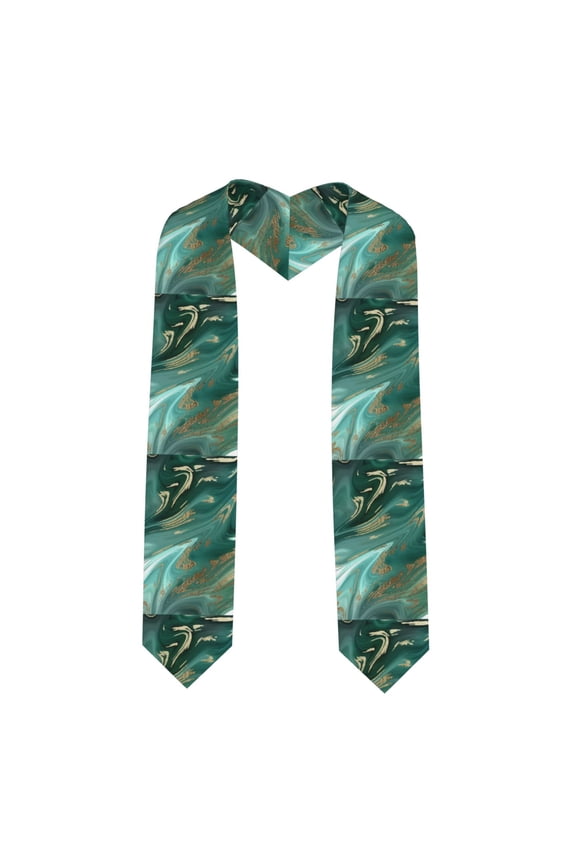 Green And Gold Marble Pattern Graduation Shawl Stole – Elegant Stole for Graduates ,Graduation Gown Accessory, Academic Stole-Sharp Corner
