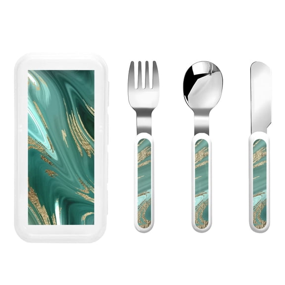Rateoe Green And Gold Marble for Stainless Steel Kids Silverware Set - Child and Toddler Safe Flatware - Children's Knife, Fork And Spoon Set