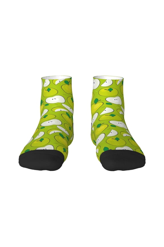 Green Apple Pattern Quarter Crew Socks,Toe Seamed Ankle Socks,Cotton Cushioned Breathable Athletic Crew Sports Socks