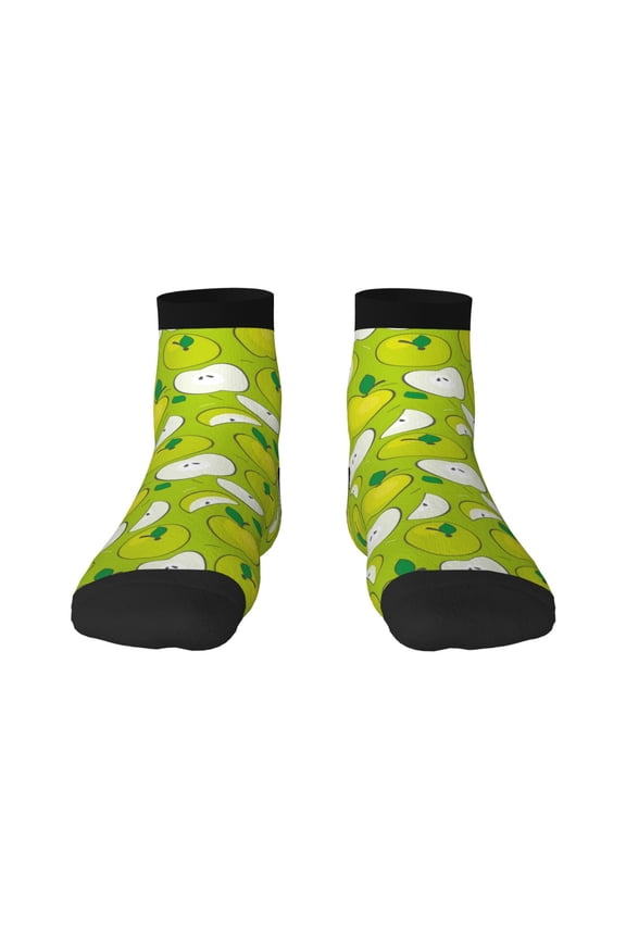 Green Apple Pattern Quarter Crew Socks,Toe Seamed Ankle Socks,Cotton Cushioned Breathable Athletic Crew Sports Socks
