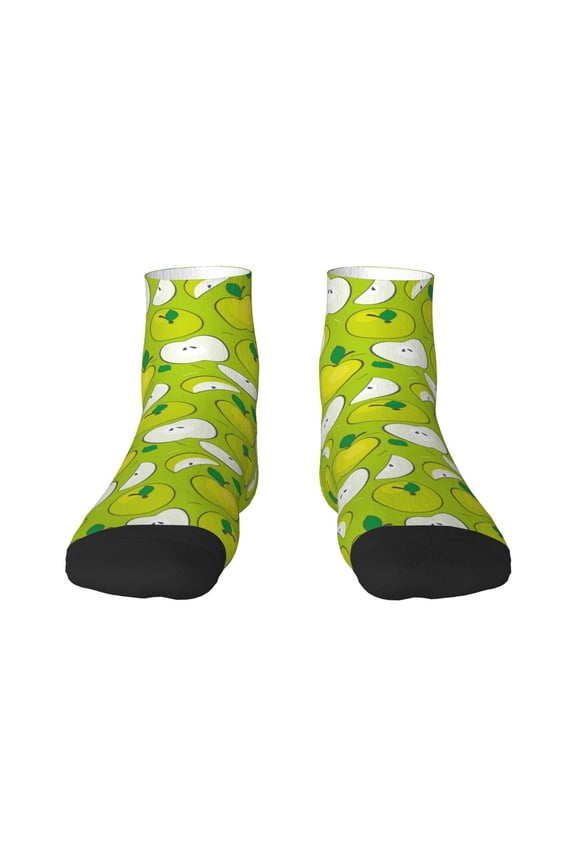 Green Apple Pattern Quarter Crew Socks,Toe Seamed Ankle Socks,Cotton Cushioned Breathable Athletic Crew Sports Socks