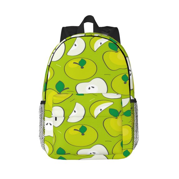 Rateoe Green Apple Pattern Student Backpack Water-resistant Backpack 15-inch Laptop Backpack Lightweight Adjustable School Backpack