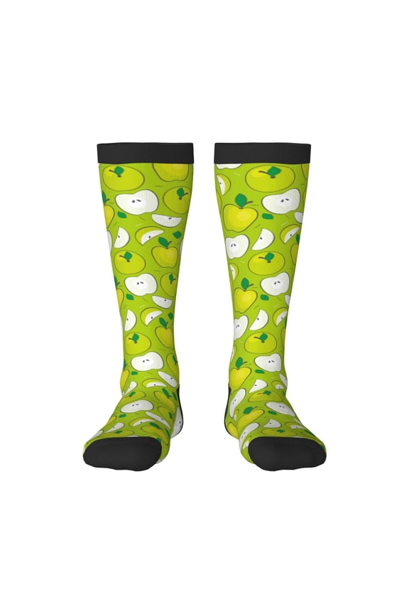 Green Apple Pattern Women’s Knee High Crew Socks,Trouser Socks Comfortable, Breathable, Moisture-Wicking and Soft
