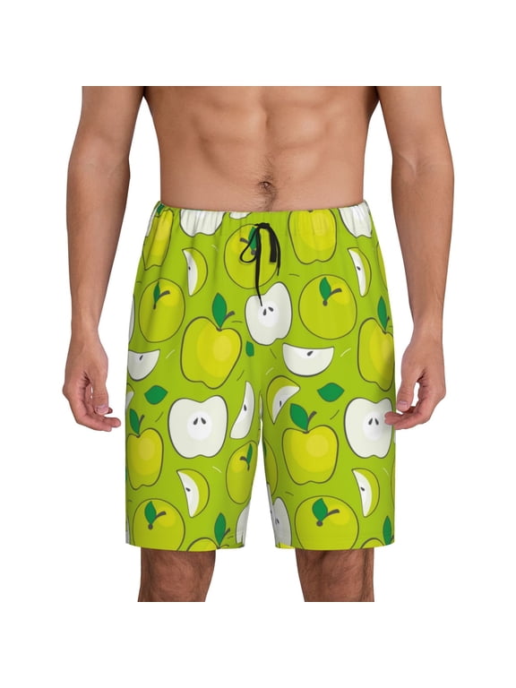 Green Apple Print Men's Lounge Shorts – Soft & Breathable Pajama Bottoms with Pockets, Elastic Waistband, Lightweight Sleepwear for Nightwear & Loungewear-X-Large