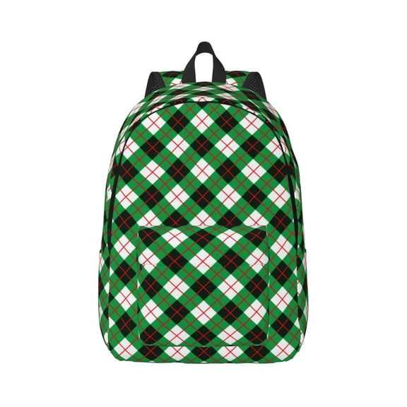 Rateoe Green Argyle Plaid Pattern Canvas College Laptop Backpack,Travel Daypack,Durable Rucksack Travel Notebook Bag School Backpack Book Bag for Men Women-Small