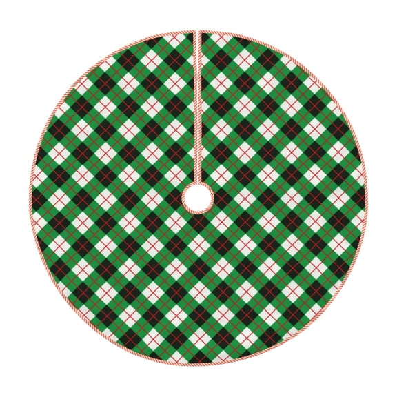 Rateoe Green Argyle Plaid Pattern Christmas Tree Skirt with Ties, Christmas Tree Decorations, Farmhouse Christmas Decor Xmas Holiday Decorations-